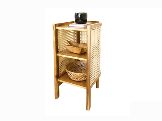 Table de chevet en teck et cannage