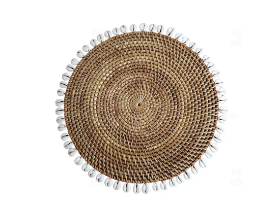 Set de table en rotin avec coquillages, marron