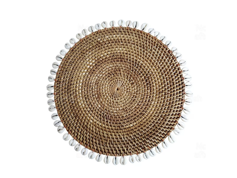 Set de table en rotin avec coquillages, marron